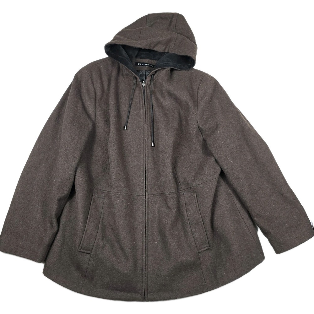 FS Limited Women's Size Large‎ Brown Hooded Wool Blend Coat Full Zip